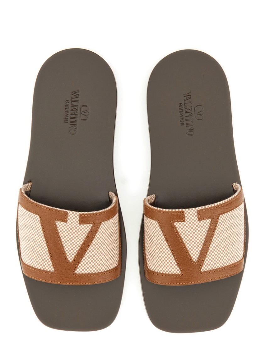 Valentino Garavani Viva Superstar Slide Sandal In Canvas Fabric And Nappa Leather