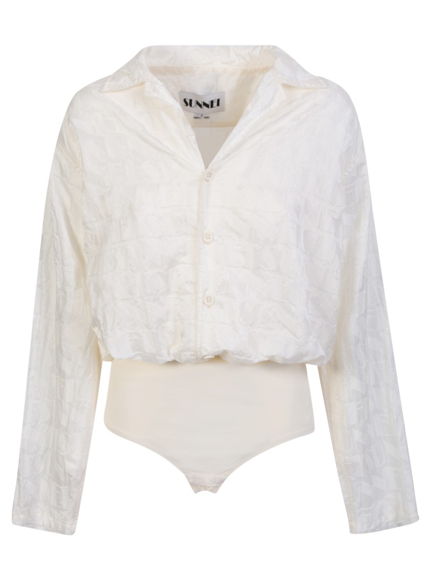 Sunnei Textured Button-up White Sweater With Cropped Silhouette In White