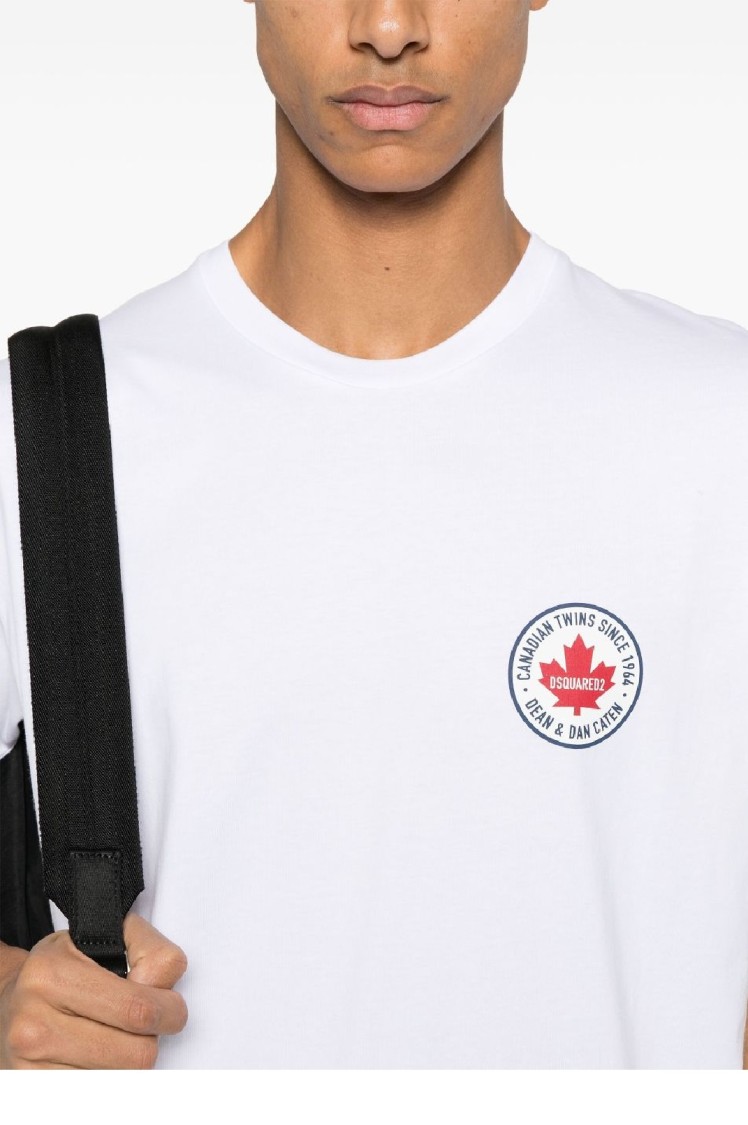 Dsquared2 White T-shirt With Chest Logo Application In Cotton Man In White