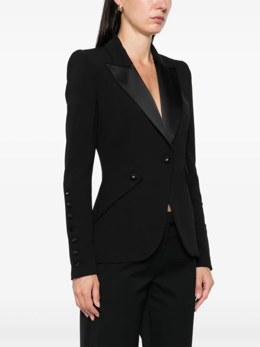 Elisabetta Franchi Tailored Blazer With Satin Lapel In Black