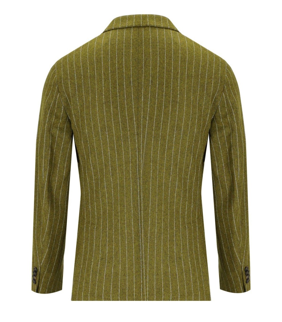 Manuel Ritz Green Pinstriped Double-breasted Jacket In Green