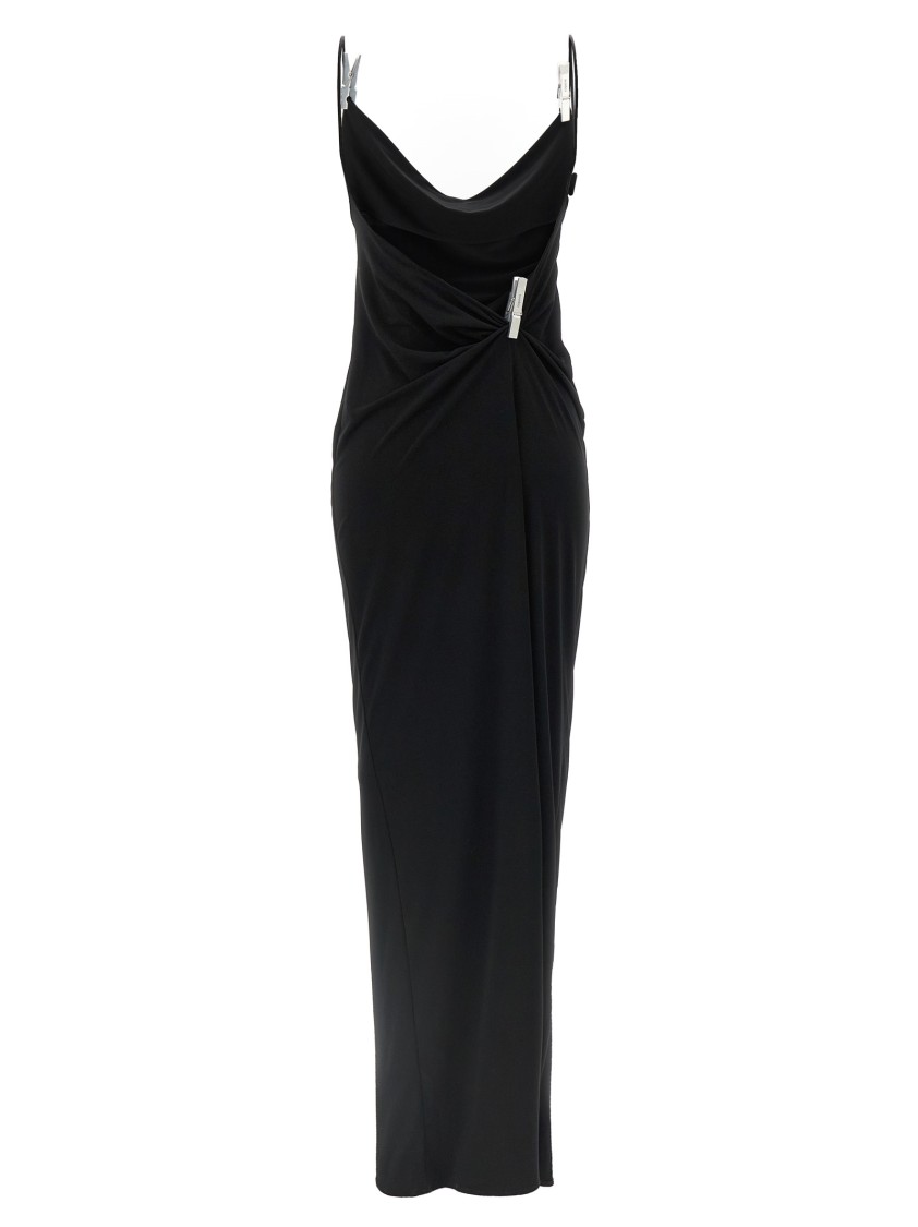 Coperni Stretch Jersey Maxi Dress With Decorative Clips In Black
