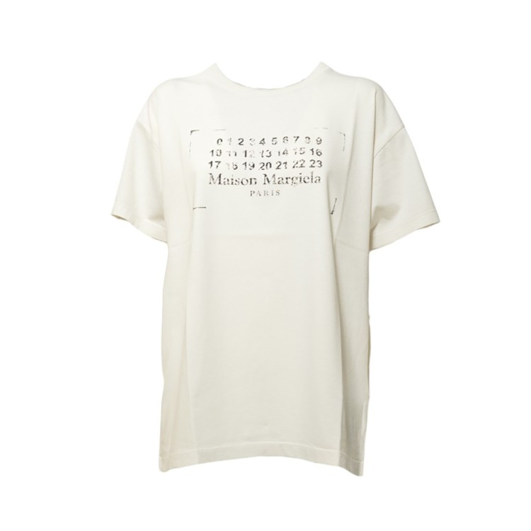 Tシャツ・カットソー Maison Margiela Cream Cotton T-Shirt With Printed Logo Maison Margiela Cream Cotton T-Shirt With Printed Logo | THE