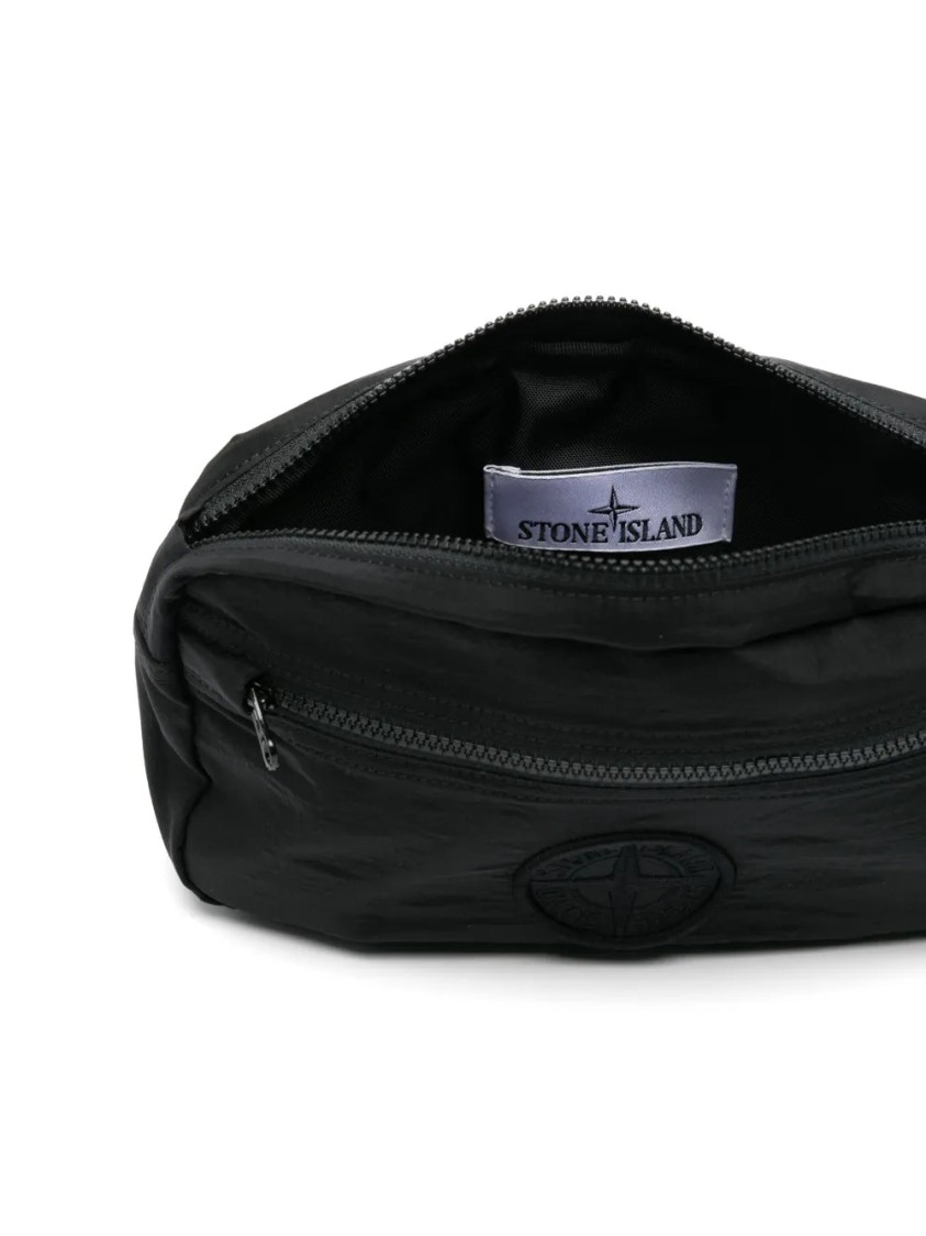 Stone Island Logo-embroidered Belt Bag In Black