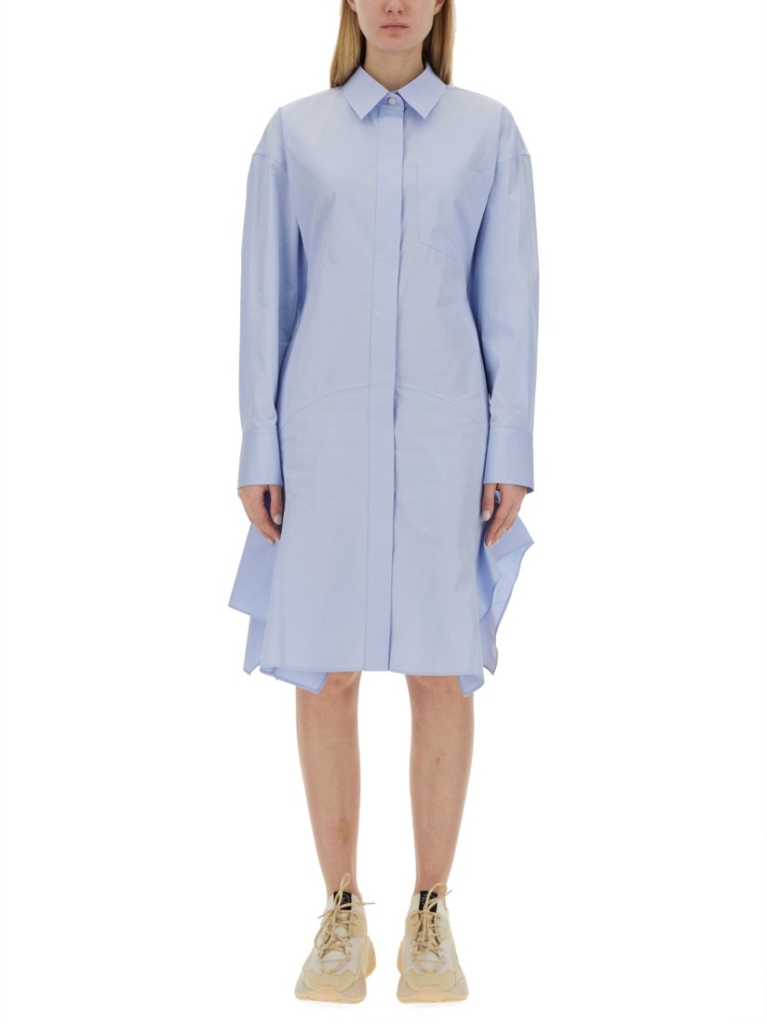Stella Mccartney Hem Asymmetric Shirt Dress With Chest Pocket In Blue