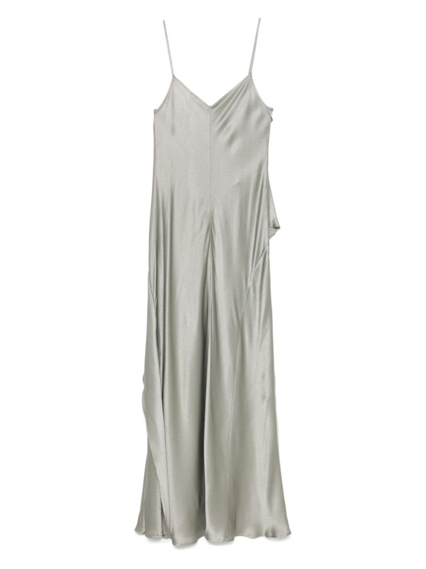 Antonelli Luisiana Green Dress With Spaghetti Straps And Front Ruffle In Satin Woman