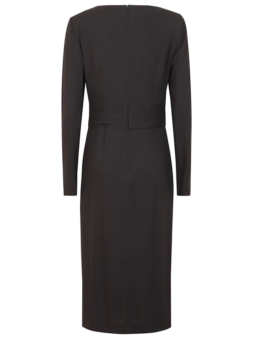 Alberta Ferretti Black Viscose Midi Dress With Deep V-neckline In Black
