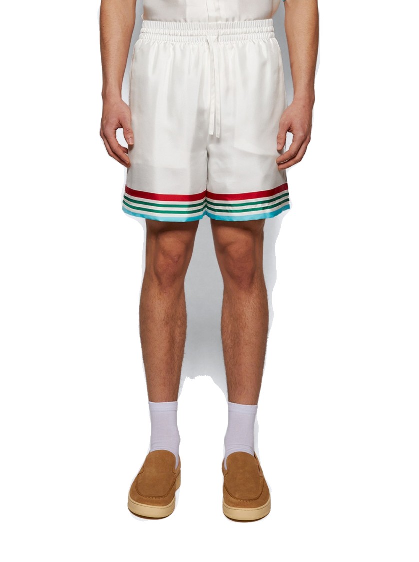 Casablanca Mens Casa Way World Series Relaxed-fit Striped Silk Shorts In White