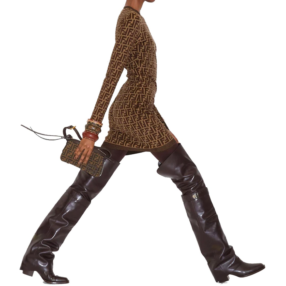 ワンピース FENDI Cotton dress with ff motif Marrone Fendi Cotton Dress With Ff Motif In Brown | ModeSens