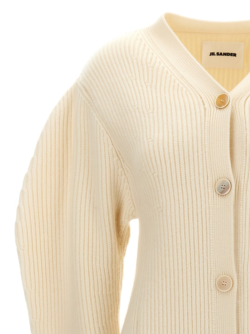 Jil Sander Long Ribbed Wool Cardigan In Neutral