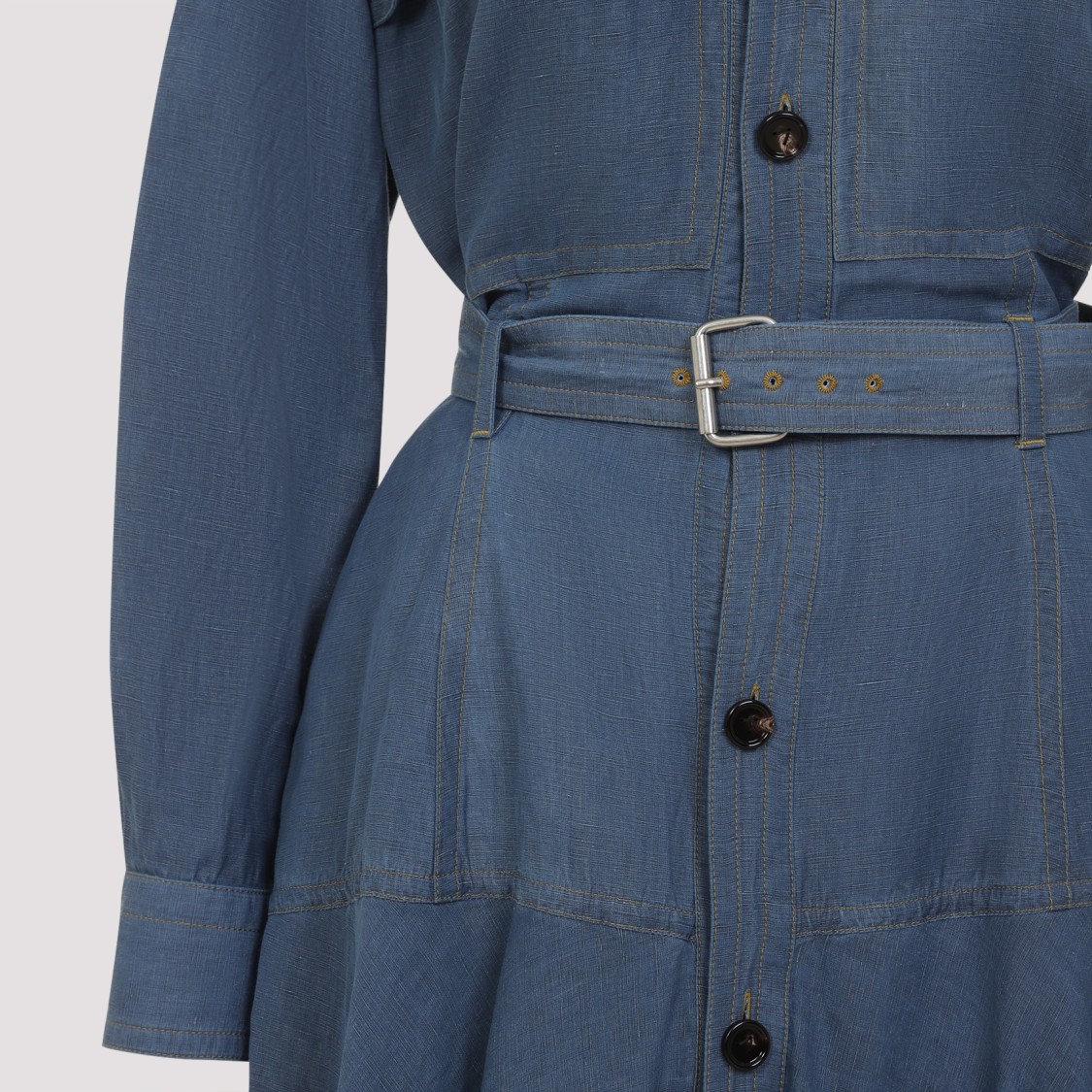 Bottega Veneta Viscose Midi Dress Flared Skirt In Blue