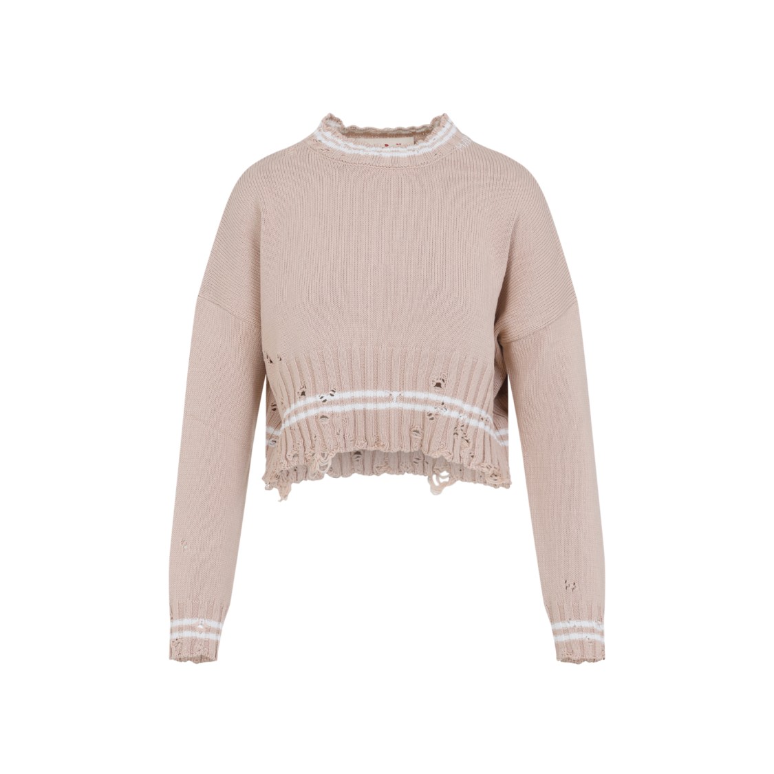 Marni Textured Knit Cropped Sweater With Lace Trim In Pink