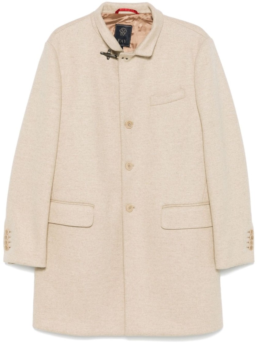Fay Wool Blend Double-breasted Coat With High Neck In Neutrals