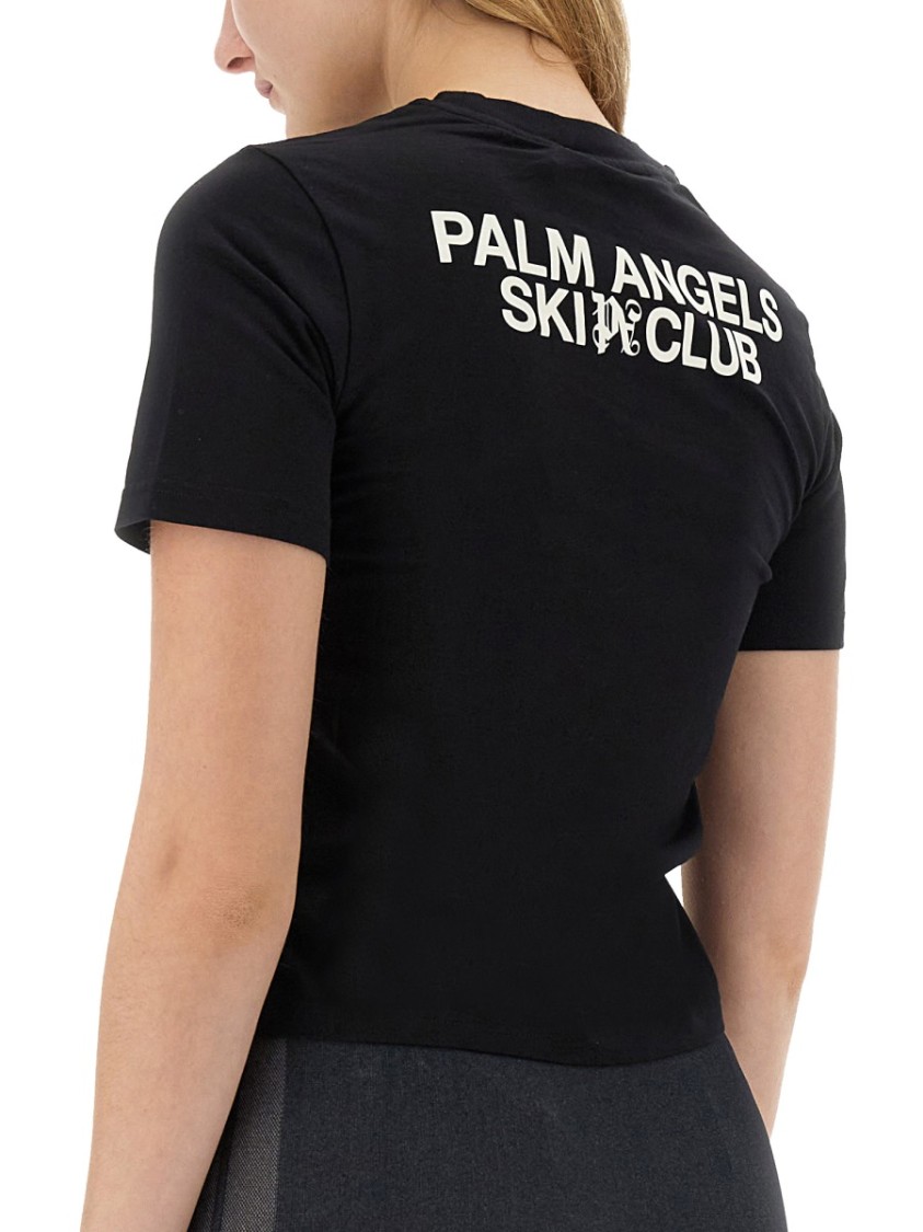 Palm Angels Ski Club Fitted T-shirt Contrast Print In Black