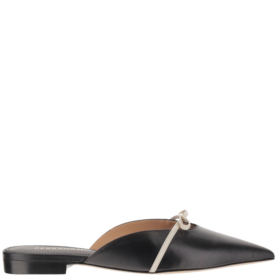 Ferragamo Bow Pointed Toe Mules In Black
