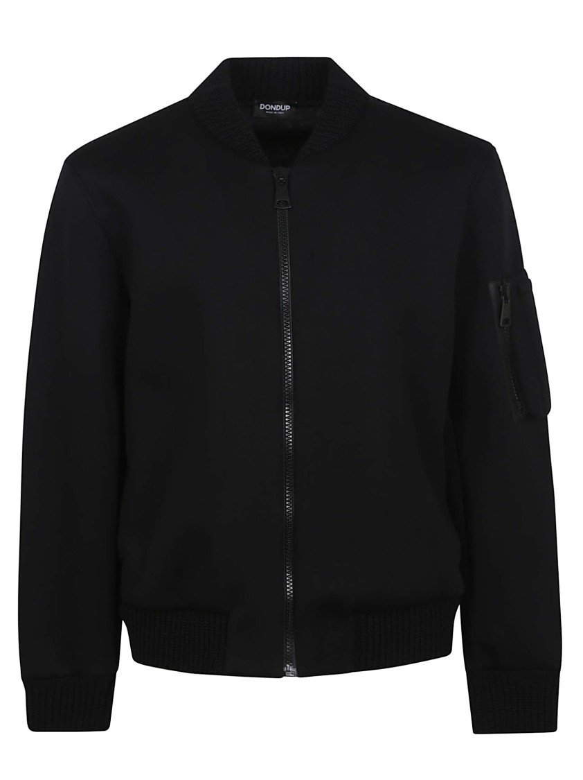 Dondup Neoprene Bomber Jacket With Ribbed Trim In Black