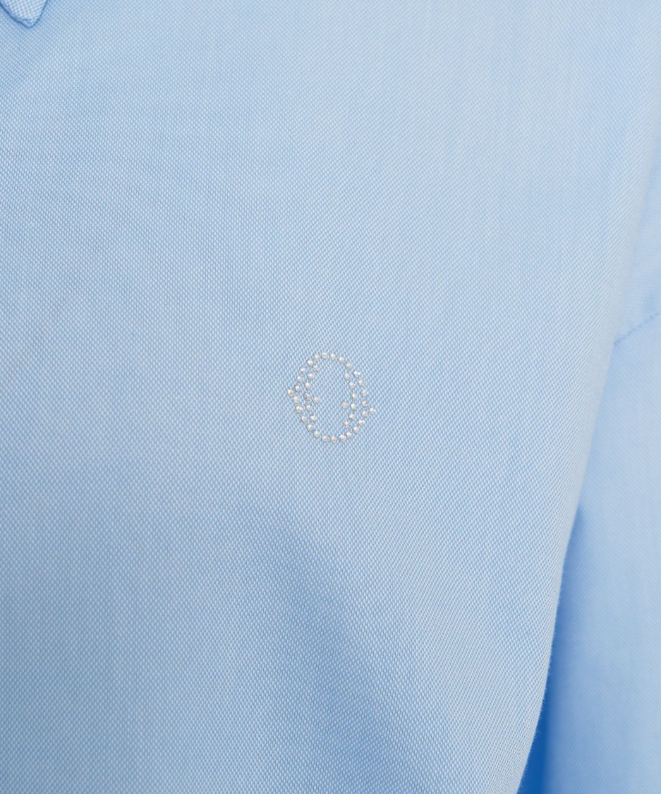 Ottod'ame Oversized Cotton Blouse With Kent Collar And Glitter Accents In Blue