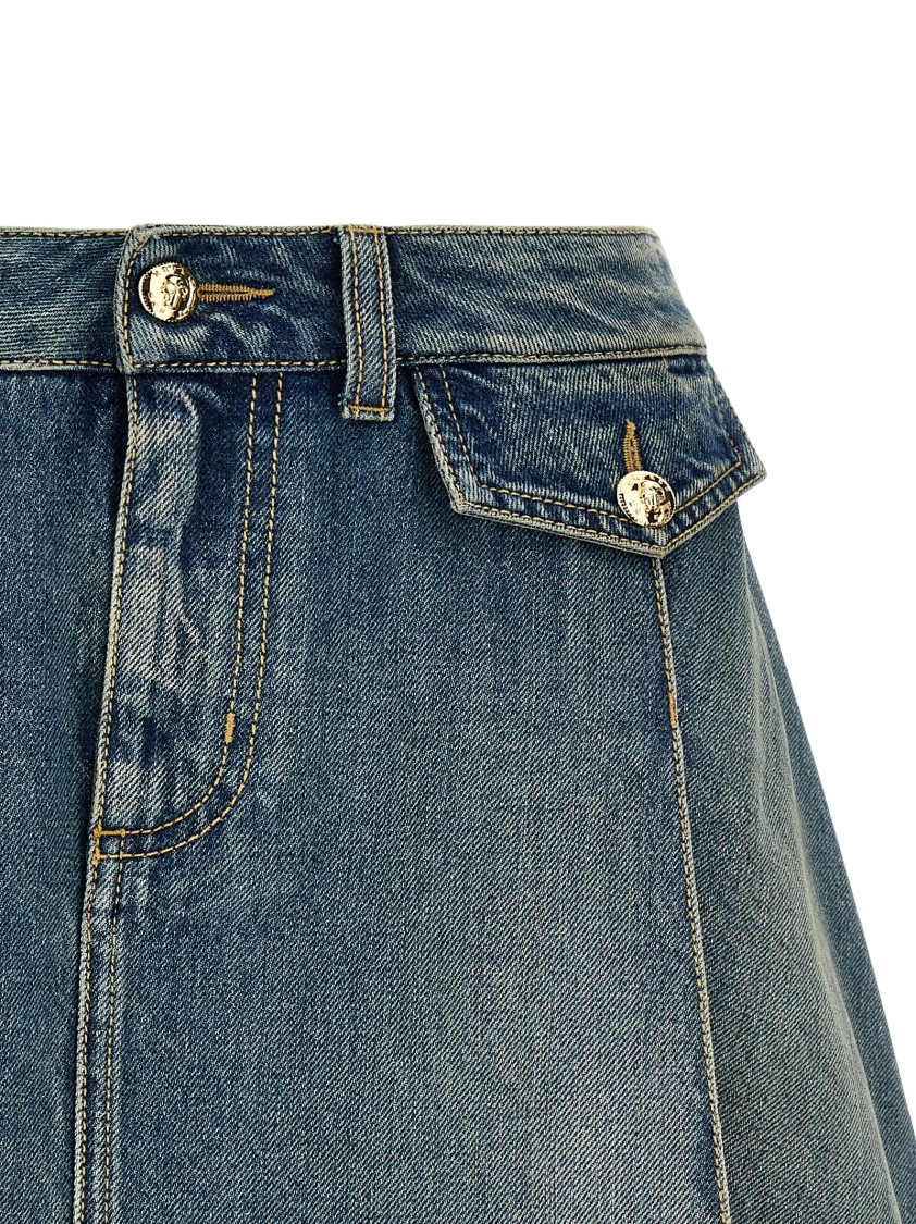 Alexander Mcqueen Mcqueen Flounced Delavé Cotton Denim Mini Skirt In Gray