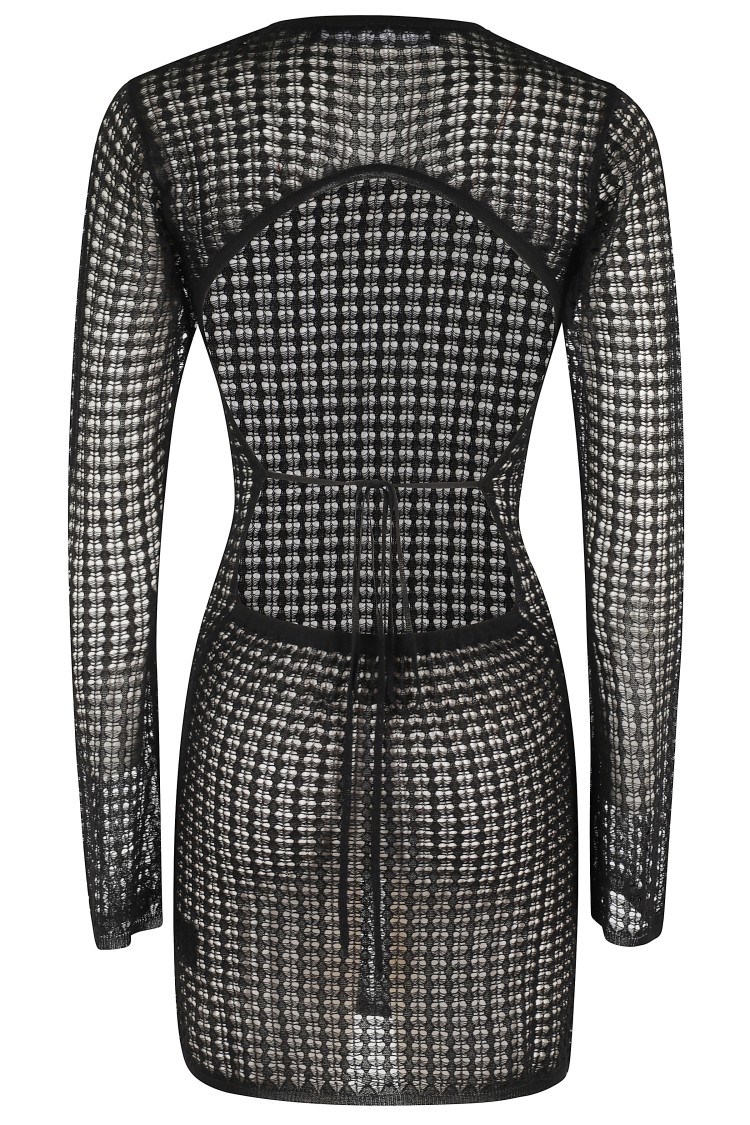 Federica Tosi Flexage Black Crewneck Dress With Check Motiv All-over And Open Rear In Fabric Woman