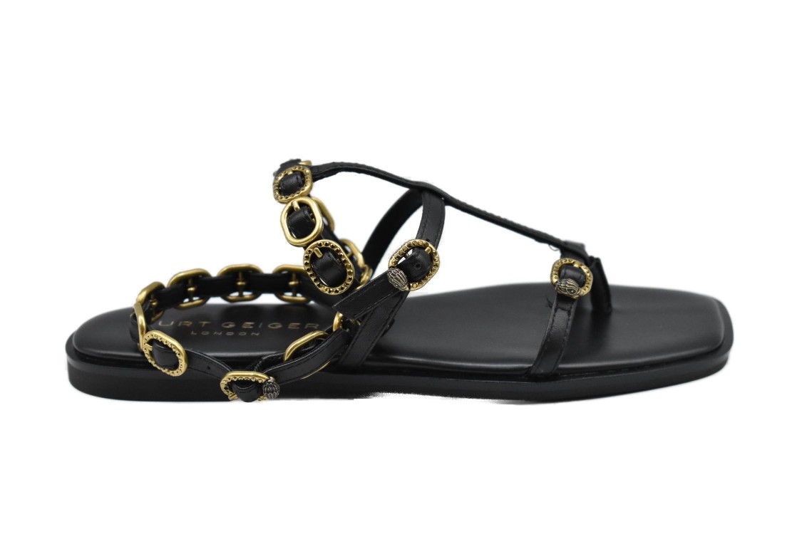 Kurt Geiger Black Lace-up Flat Shoes With Chain Detail In Black