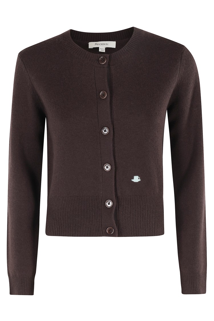 Jw Anderson Mens Chocolate Brown Regular-fit Embroidered Wool Cardigan In Brown
