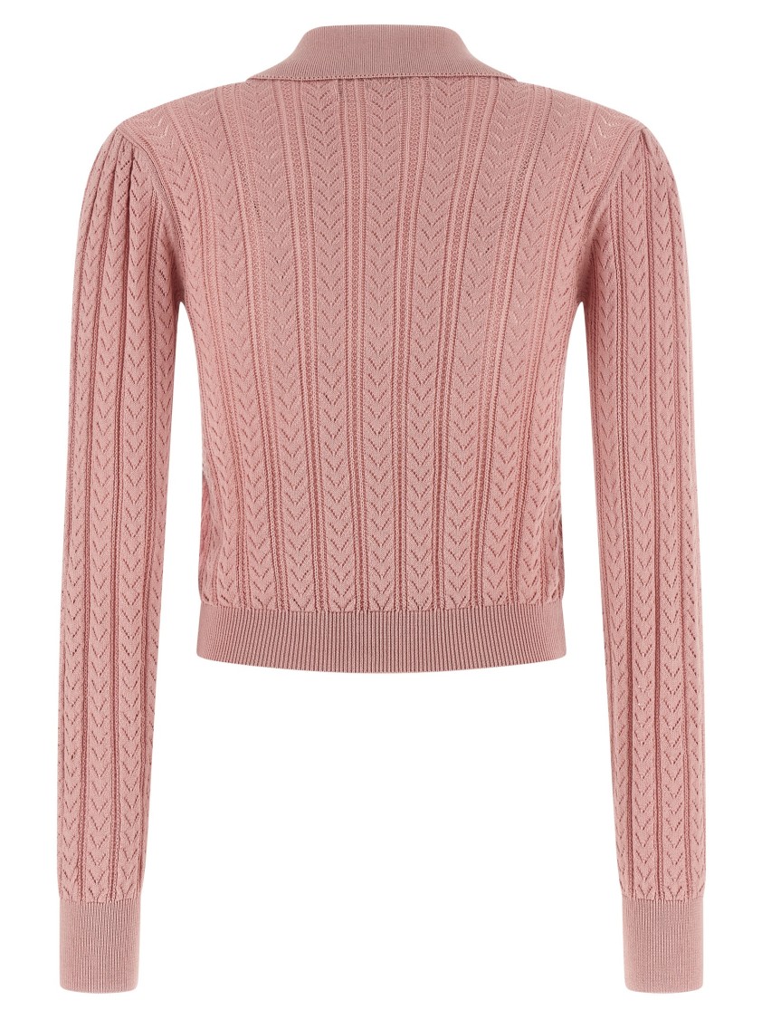 Alessandra Rich Openwork Cashmere Blend Knit Cardigan In Pink