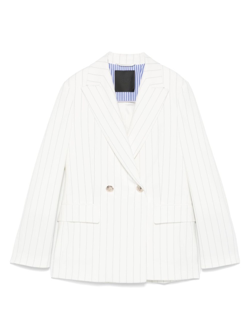 Shop Liu •jo Liu Jo Double-breasted Pinstripe Blazer With Structured Shoulders