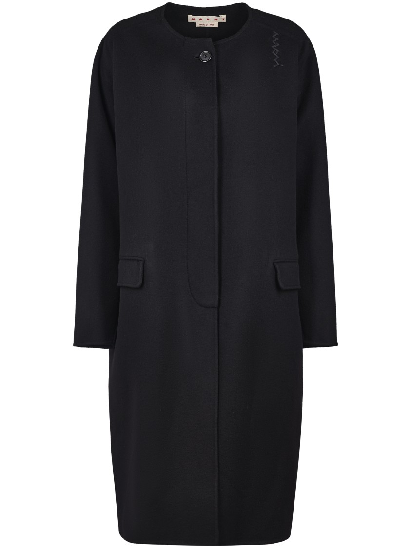 Marni Coat Wool Blend Flap Pockets In Black