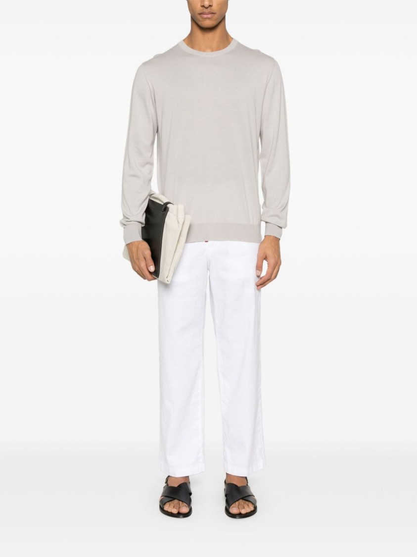 KITON KITON STRAIGHT WHITE TROUSERS WITH DRAWSTRING WAIST 