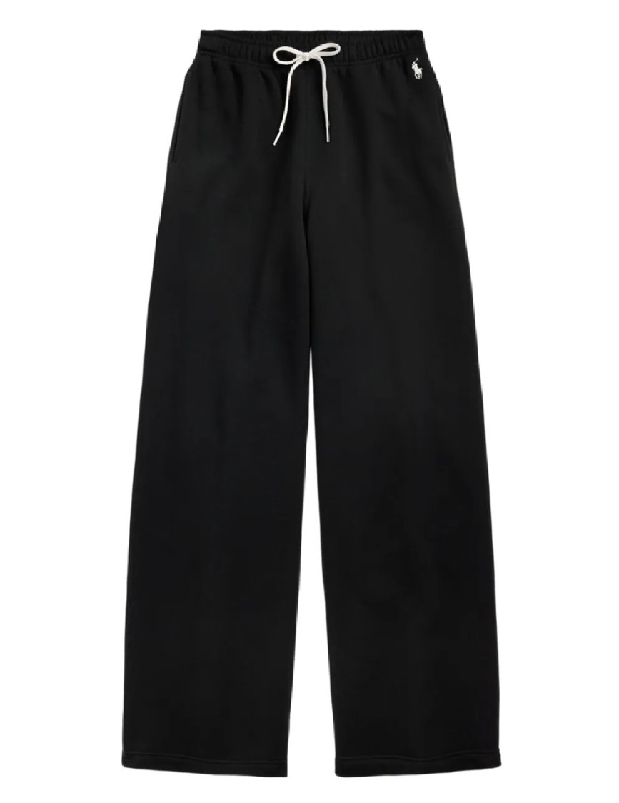 Polo Ralph Lauren Relaxed Fit Knit Open Bottom Trousers With Adjustable Waistband In Black