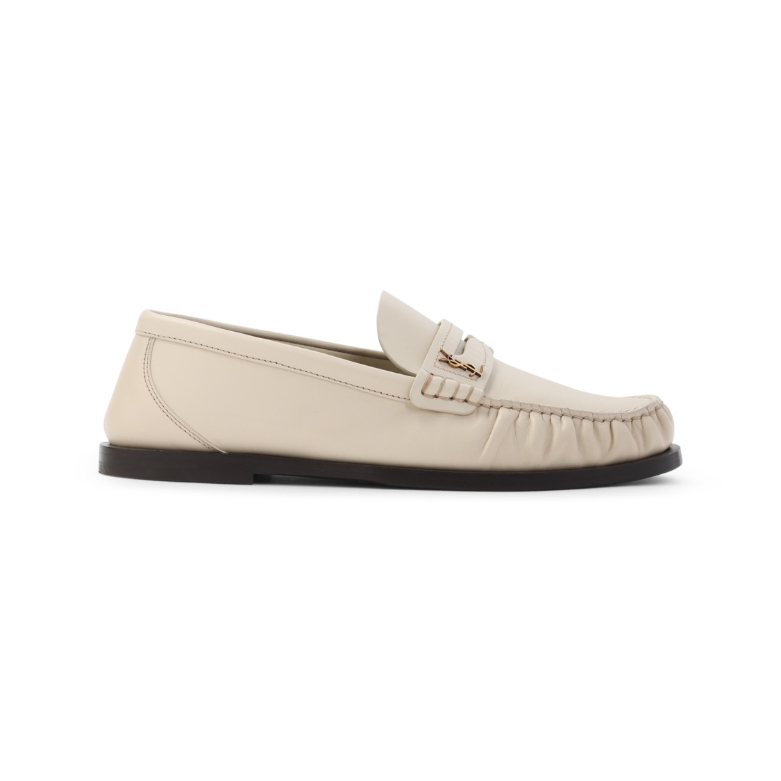 Saint Laurent White Leather Loafers In Neutral
