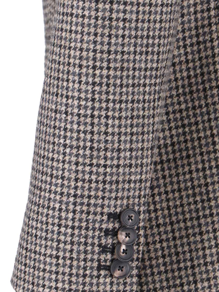 Tagliatore Double-breasted Houndstooth Jacket With Tailored Silhouette In Gray