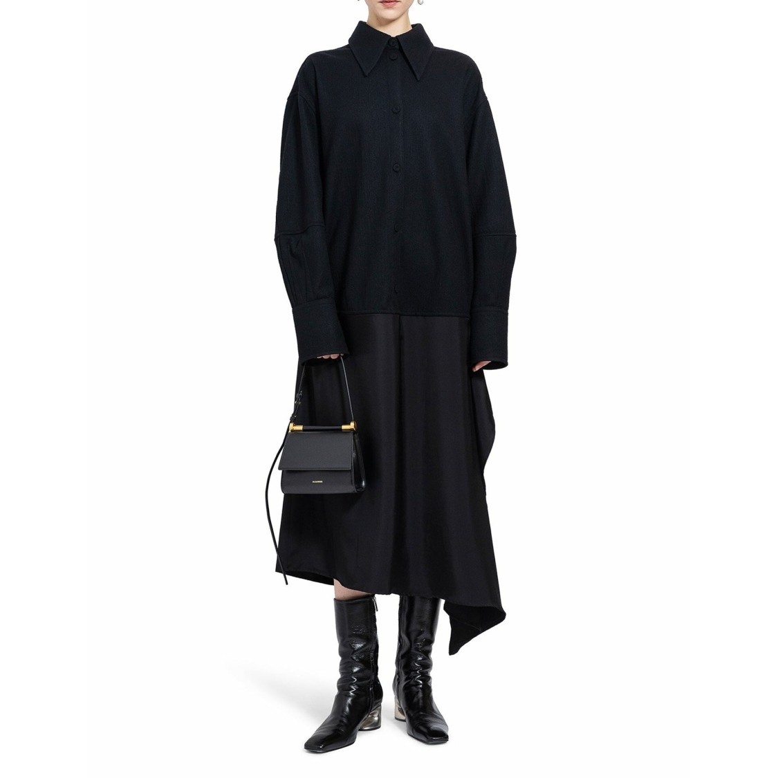 Jil Sander Asymmetrical Wool Dress With Draped Panel And Button Closure