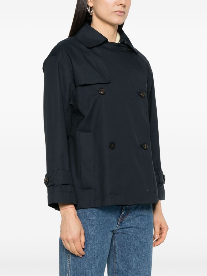 Max Mara Double-breasted Blue Parka With Cropped Silhouette In Blue