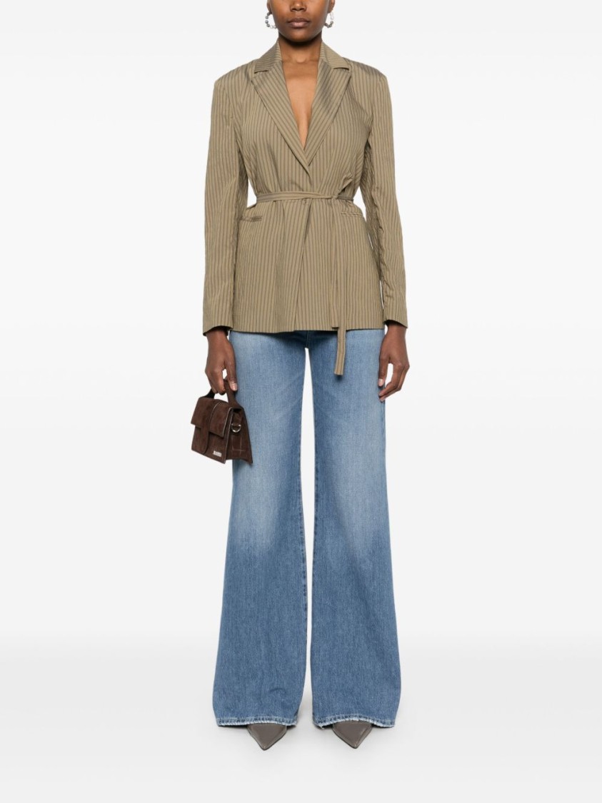 Shop Liu •jo Liu Jo Tailored Green Jacket With Belted Waist In Neutrals