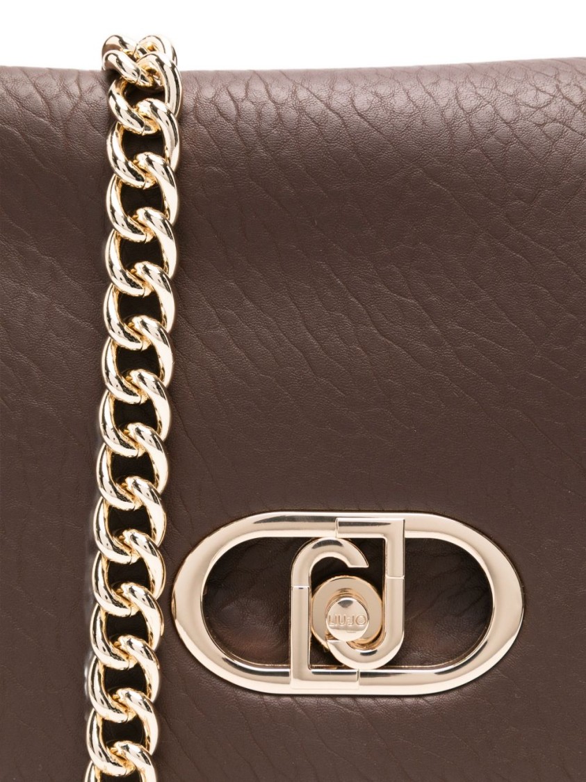 Liu •jo Liu Jo Textured Brown Handbag With Gold-tone Clasp And Chain Strap In Brown
