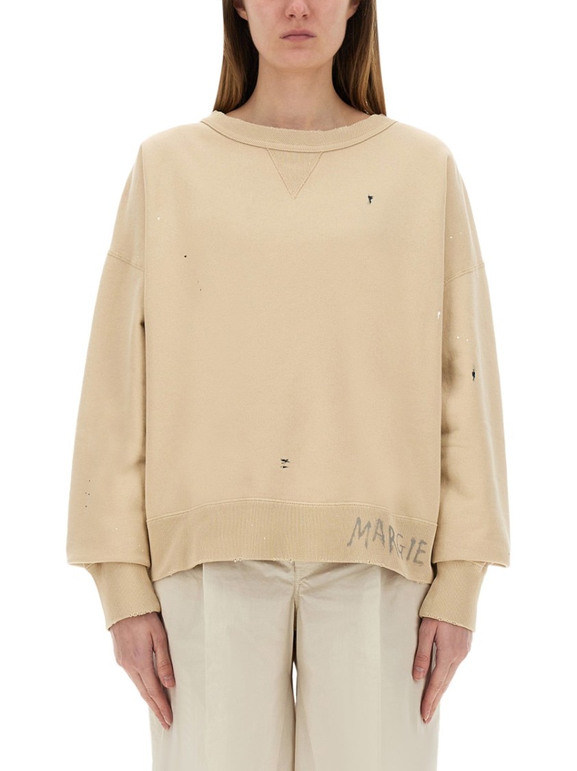 パーカー・フーディ Maison Margiela Cropped Cotton Sweatshirt With Handwritten Maison Margiela Cropped Cotton Sweatshirt With Handwritten