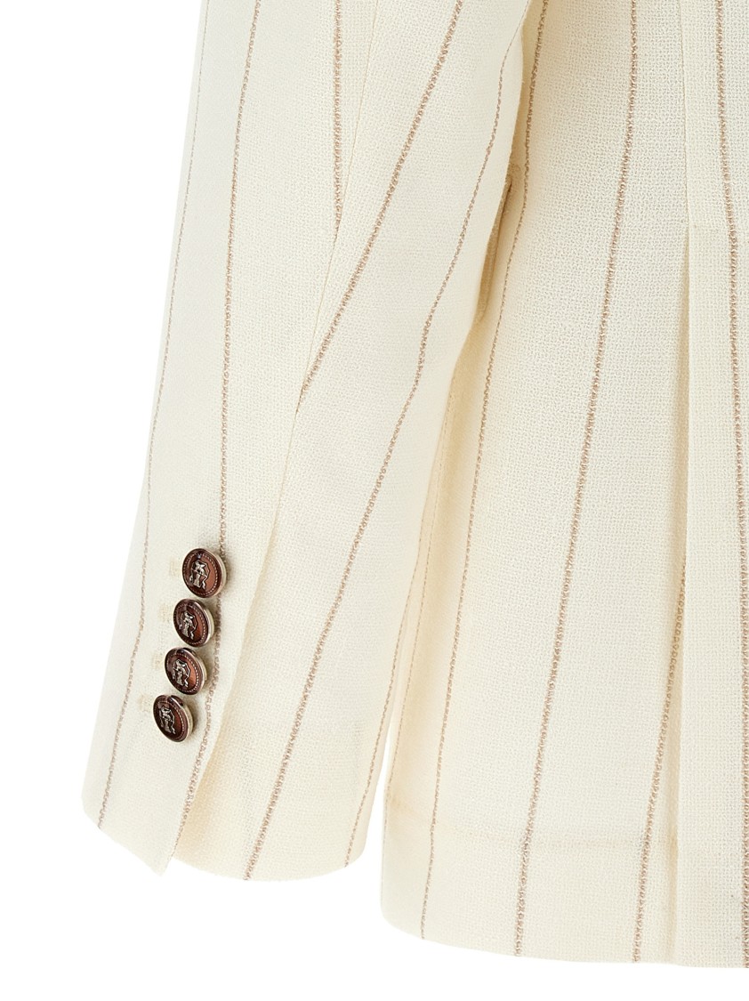 Brunello Cucinelli Pinstriped Deconstructed Blazer Beige