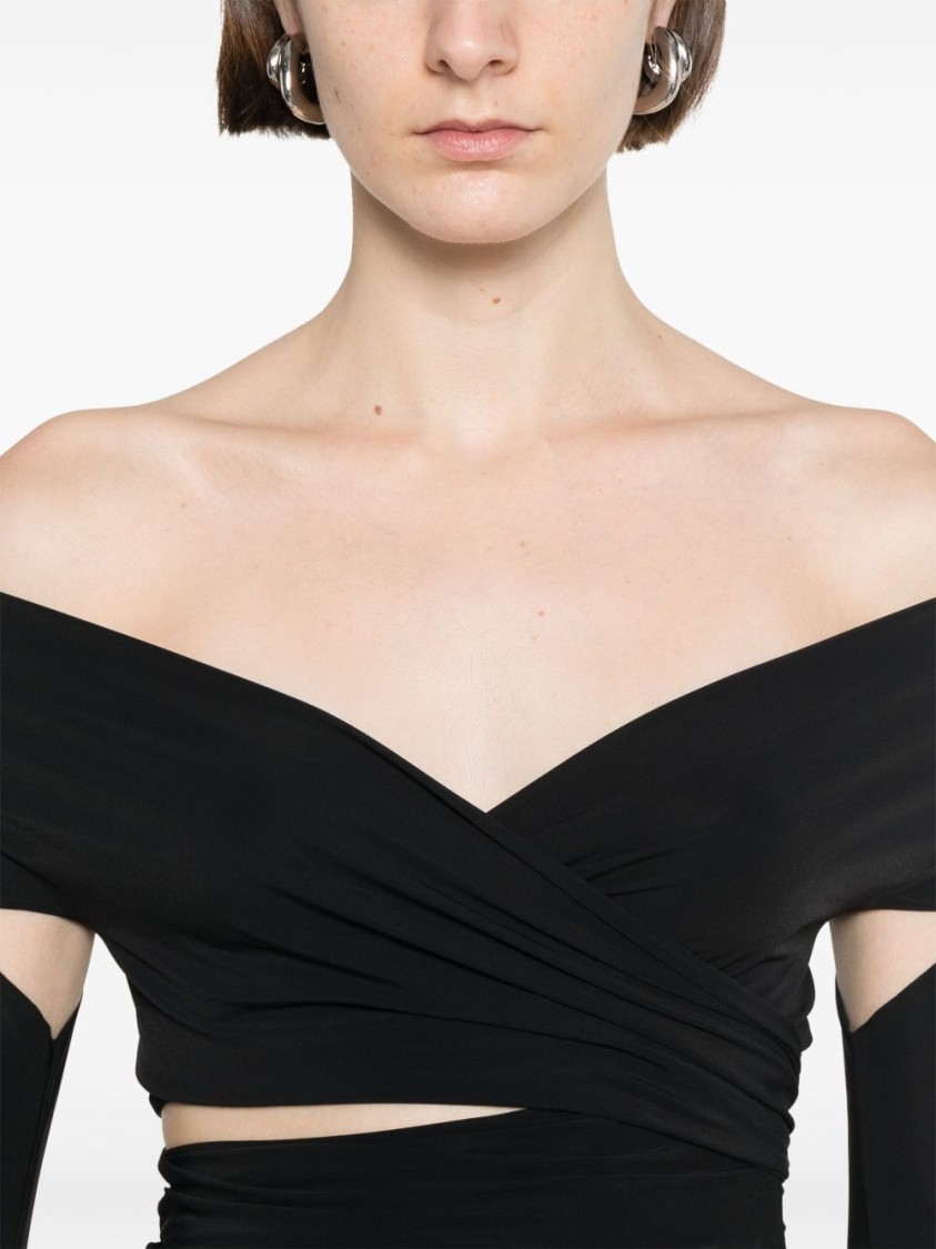Amazuìn Amazuin Off-the-shoulder Black Top With Knotted Design