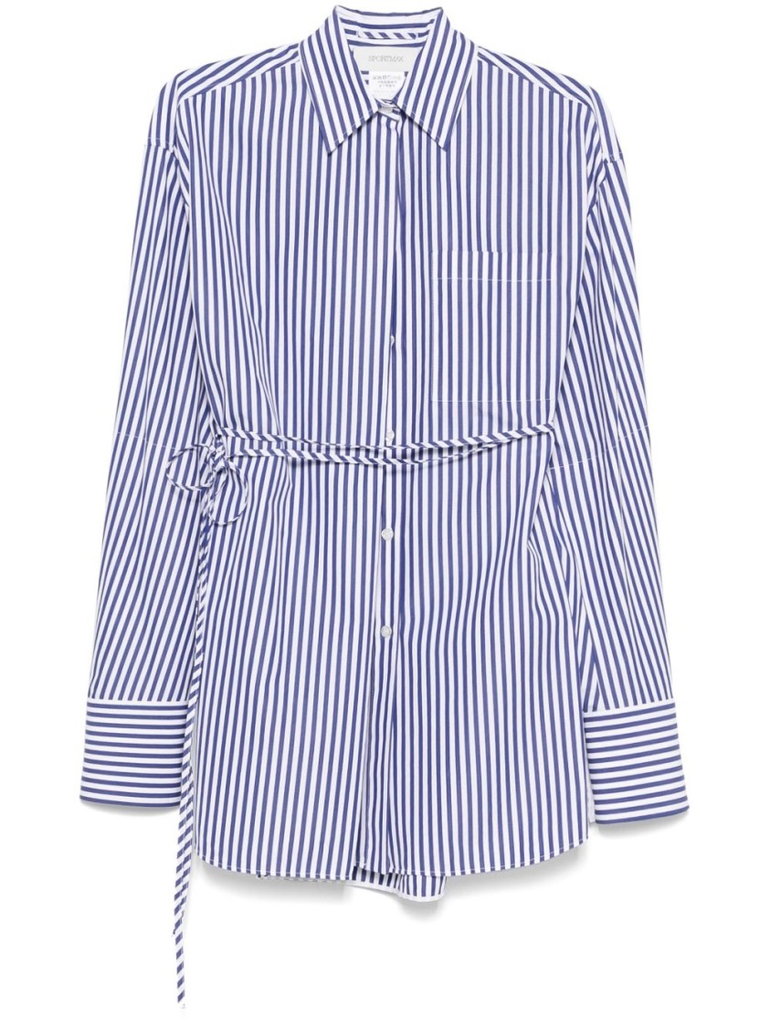 Sportmax Tailored Striped Shirt With Cinched Waist In Blue