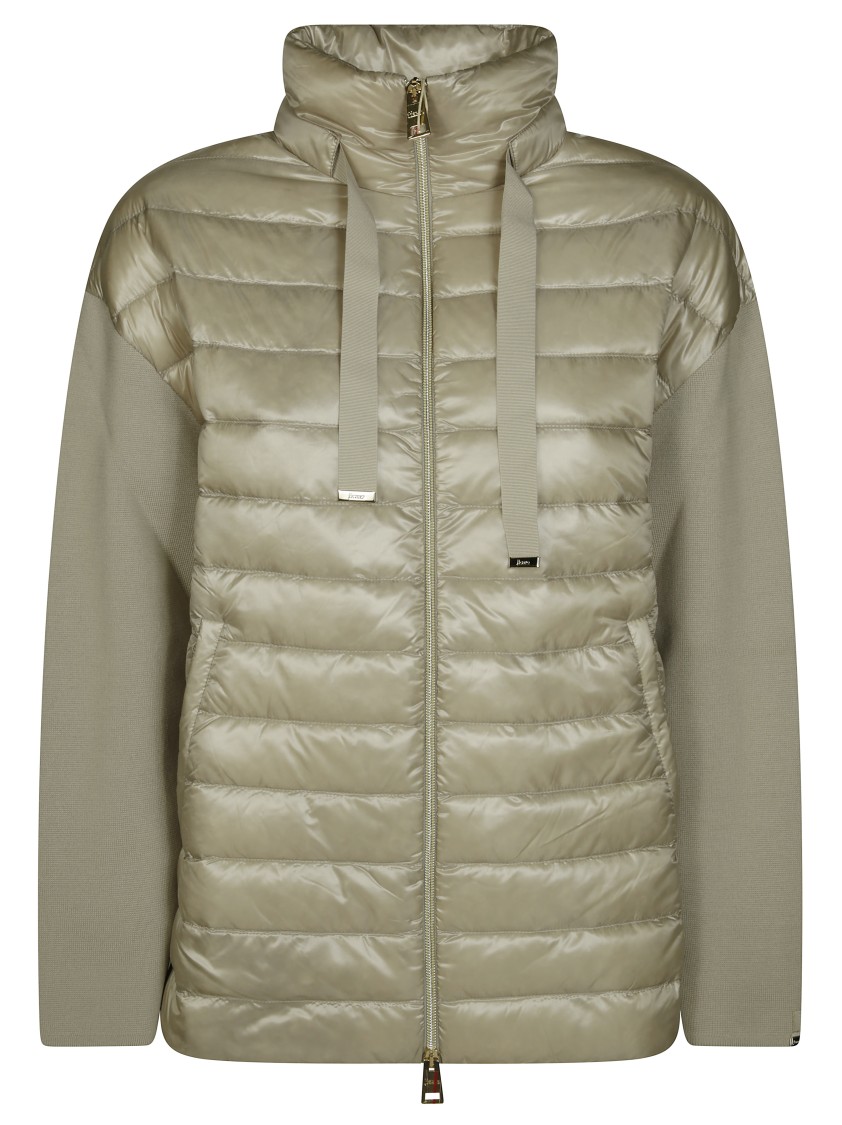 Herno 3/4 Sleeve Quilted Jacket With High Collar In Green