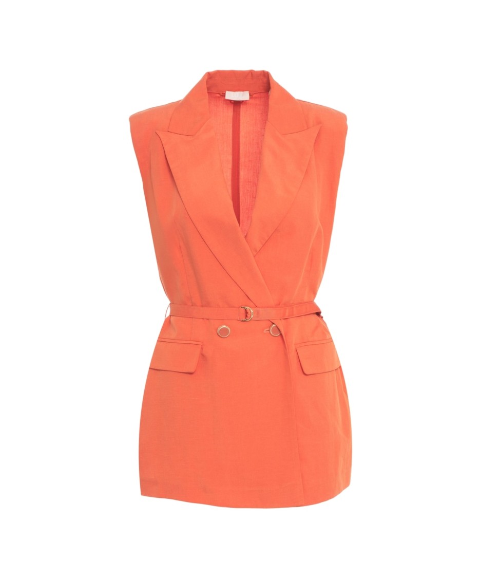 LIU •JO LIU JO TAILORED VEST WITH BELT AND DECORATIVE ACCENTS