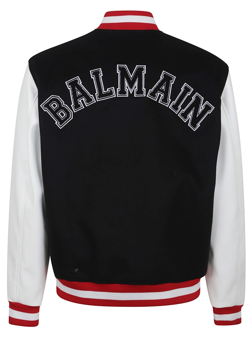 Balmain Wool/eco-leather Varsity Jacket W/patch In Black