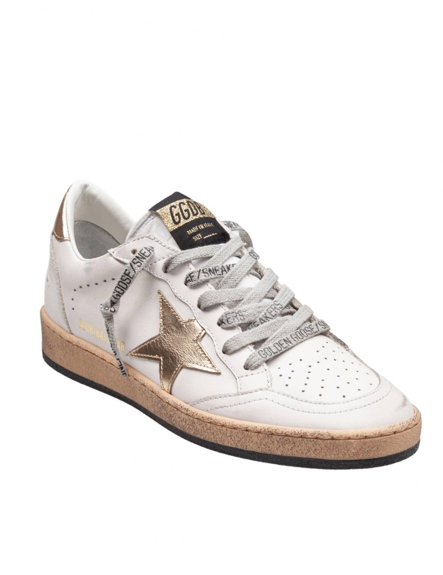 Golden Goose Ballstar Sneakers In White And Gold Leather In White