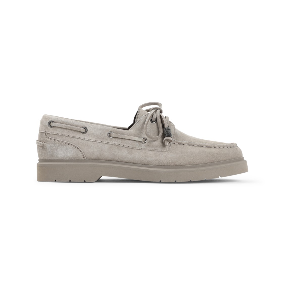 Brunello Cucinelli Taupe Grey Boat Moccasins With Monili Chain In Neutral