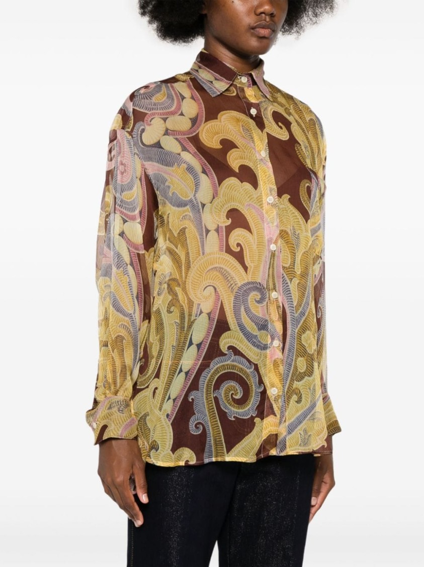 Shop Etro Multicolor Floral Print Semi-transparent Shirt