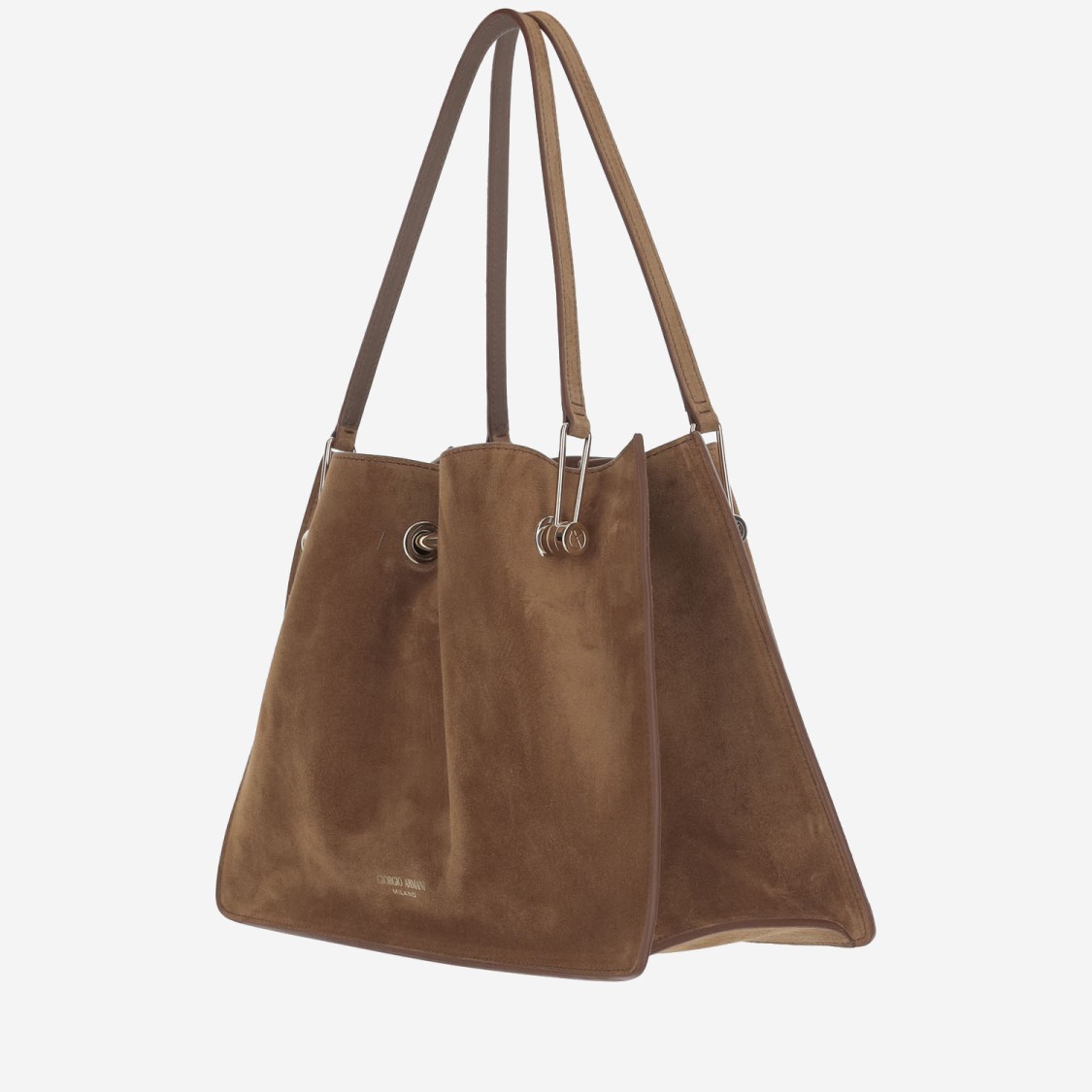 Giorgio Armani Small Suede Shopper Bag In Brown