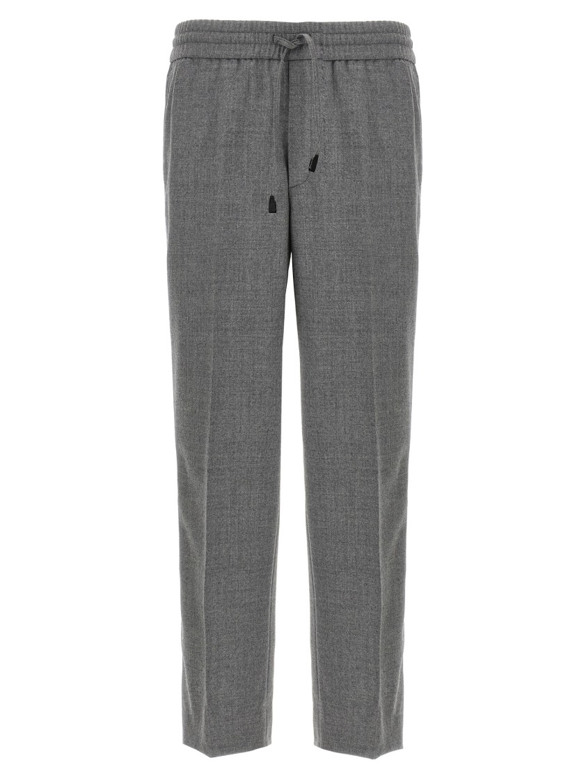 Brioni Elastic Waistband Trousers With Side And Back Pockets In Gray