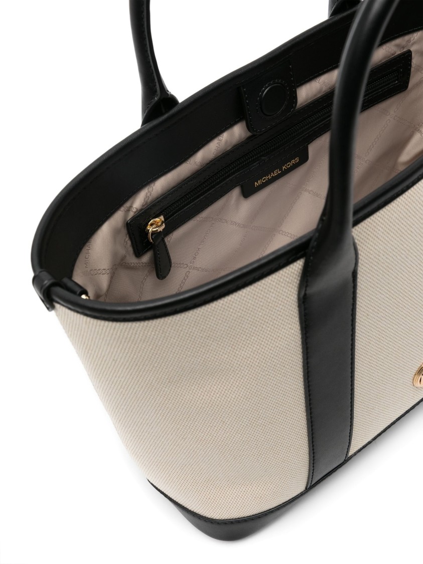Michael Kors Luisa Canvas And Leather Handbag With Frontal Monogram In Neutral