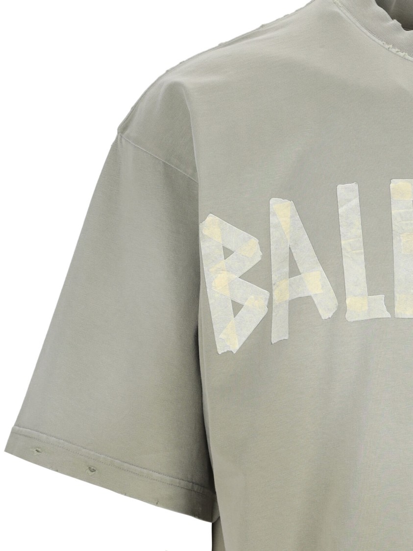 Balenciaga Crew Neck Distressed Neckline Graphic Print